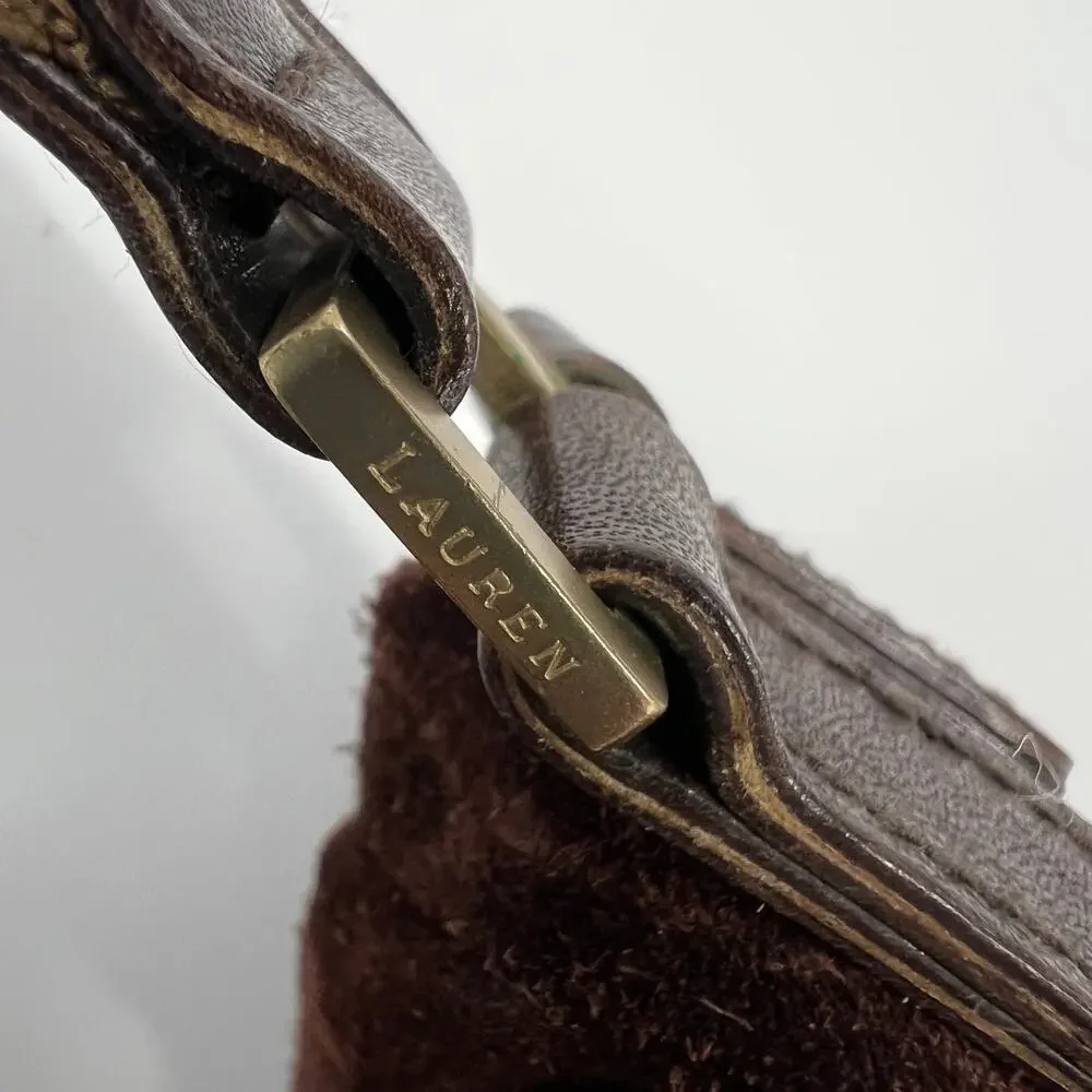 Vtg Lauren Ralph Lauren Hobo Bag Chocolate Brown Suede Leather Shoulder Purse